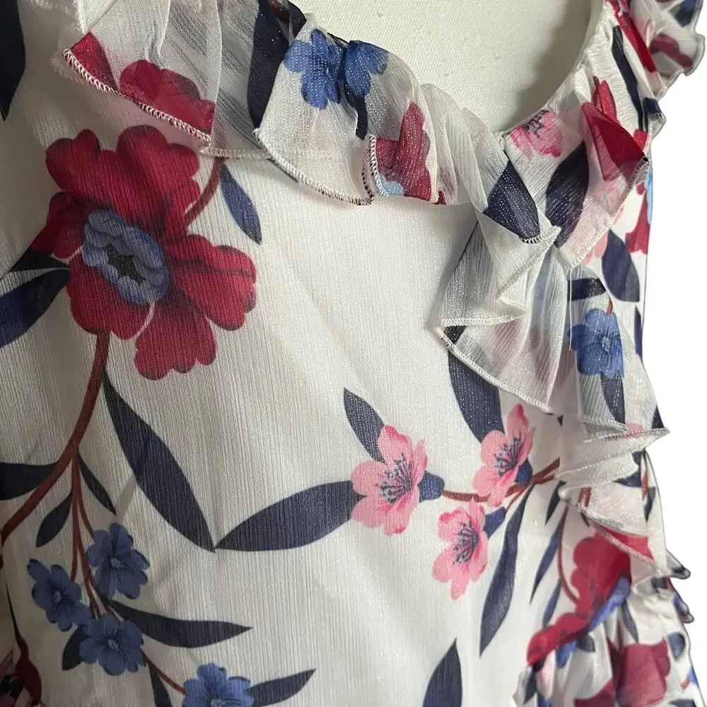 French Connection Aden Bai Lurex Frill‎ Ruffle Cami Top Women's 8 Floral Sparkle